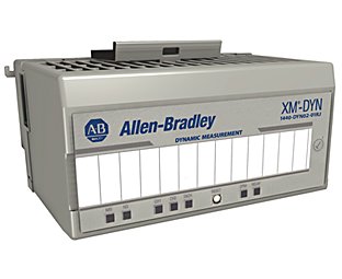 稍微朝向右側的灰色測量模塊，左上角帶有藍色 Allen-Bradley 徽標，稍微能看到模塊頂部